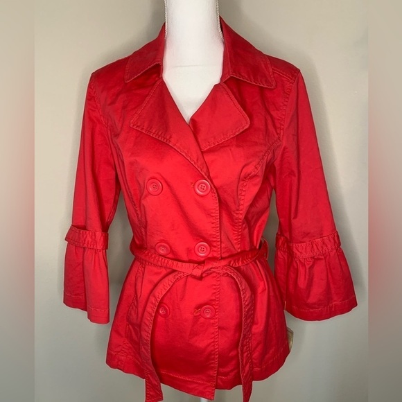 NWT Sonoma Women Belted Double Breasted Red Jacket Size Medium 3/4 Sleeve - Picture 1 of 7